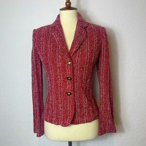 Vintage St John Collection Red Tweed Blazer Jacket